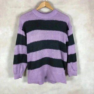H&M Purple Striped Open Knit Crewneck Sweater NWOT XS